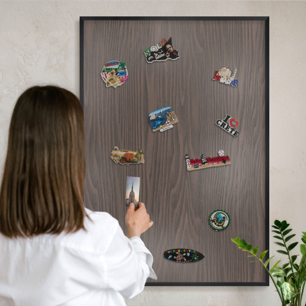Magnettafel Metall mit Rahmen in Schwarz Naturholz