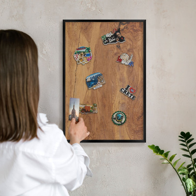 Magnettafel Metall mit Rahmen in Schwarz Naturholz