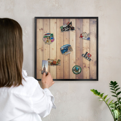 Magnettafel Metall mit Rahmen in Schwarz Holzbretter