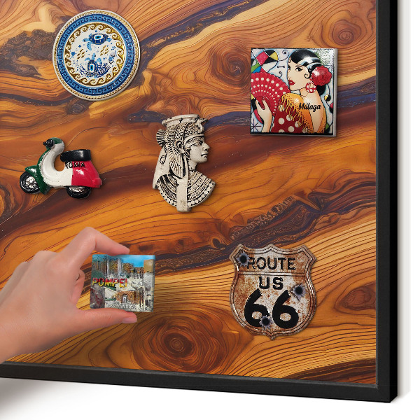 Magnettafel Metall mit Rahmen in Schwarz Holzringe