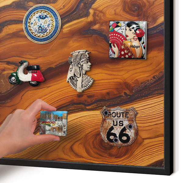Magnettafel Metall mit Rahmen in Schwarz Holzringe