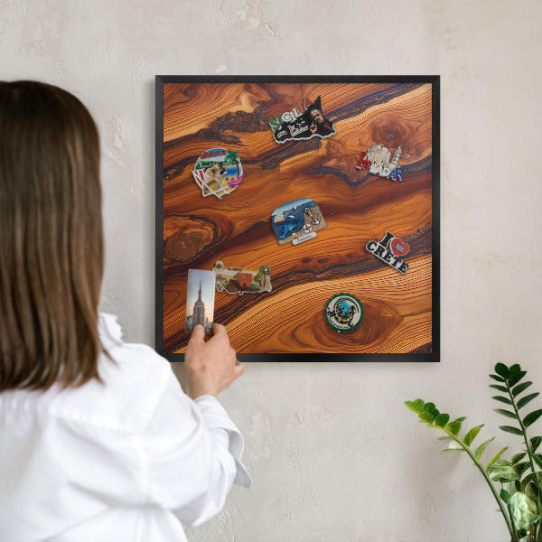 Magnettafel Metall mit Rahmen in Schwarz Holzringe