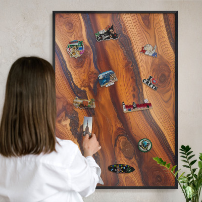 Magnettafel Metall mit Rahmen in Schwarz Holzringe