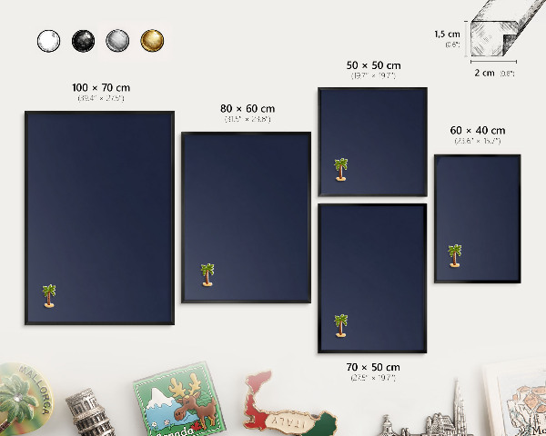 Magnettafel Metall mit Rahmen in Schwarz Dunkelmarineblau