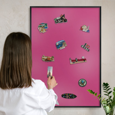 Magnettafel Metall mit Rahmen in Schwarz Intensives Rosa