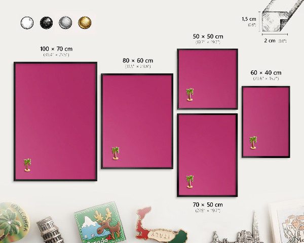 Magnettafel Metall mit Rahmen in Schwarz Intensives Rosa