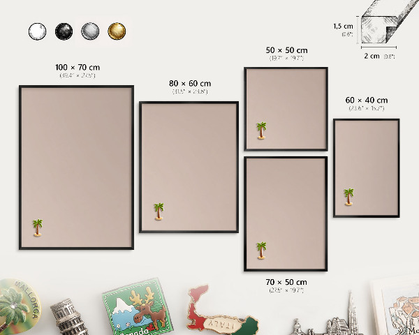 Magnetpinnwand Metall für Urlaubsmagnete mit schwarzem Rahmen Beige-Rosa
