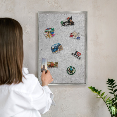 Metalltafel für Magnete mit silbernem Rahmen Graue Textur