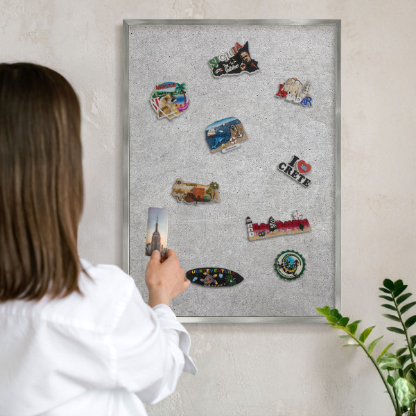 Metalltafel für Magnete mit silbernem Rahmen Graue Textur
