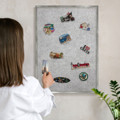 Metalltafel für Magnete mit silbernem Rahmen Graue Textur