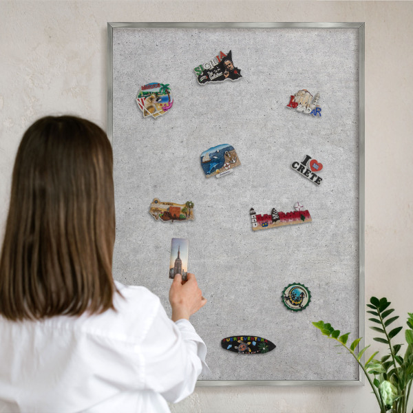 Metalltafel für Magnete mit silbernem Rahmen Graue Textur