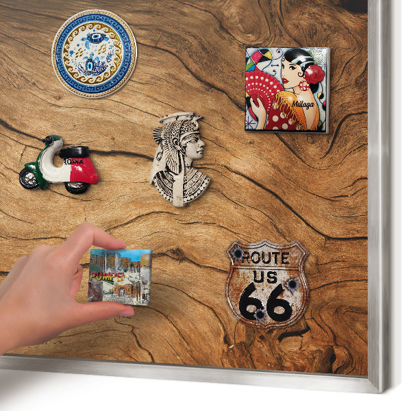 Metalltafel für Magnete mit silbernem Rahmen Holzmaserung
