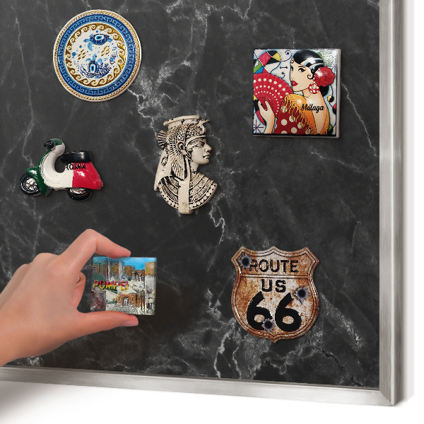 Metalltafel für Magnete mit silbernem Rahmen Marmor-Eleganz