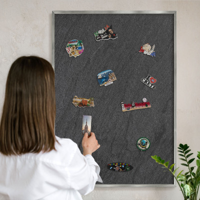 Metalltafel für Magnete mit silbernem Rahmen Schwarze Textur
