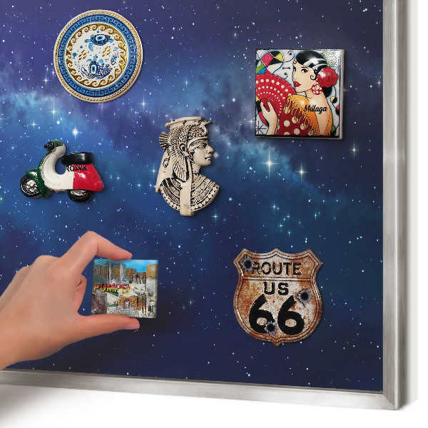 Dekoratives Magnetboard aus Metall in Silberrahmen Sternenraum