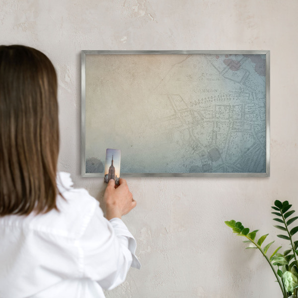 Metalltafel für Magnete mit silbernem Rahmen Alte Karte