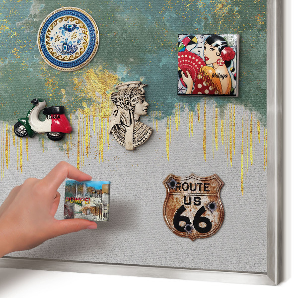 Dekoratives Magnetboard aus Metall in Silberrahmen Türkis-Abstraktion