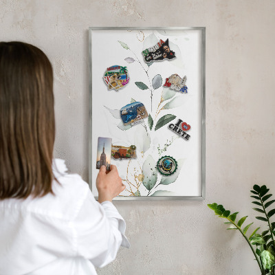 Metalltafel für Magnete mit silbernem Rahmen Botanische Eleganz