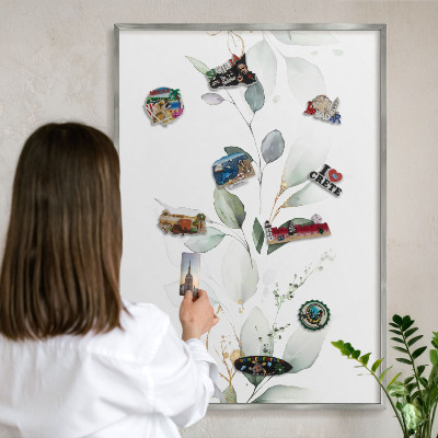 Metalltafel für Magnete mit silbernem Rahmen Botanische Eleganz