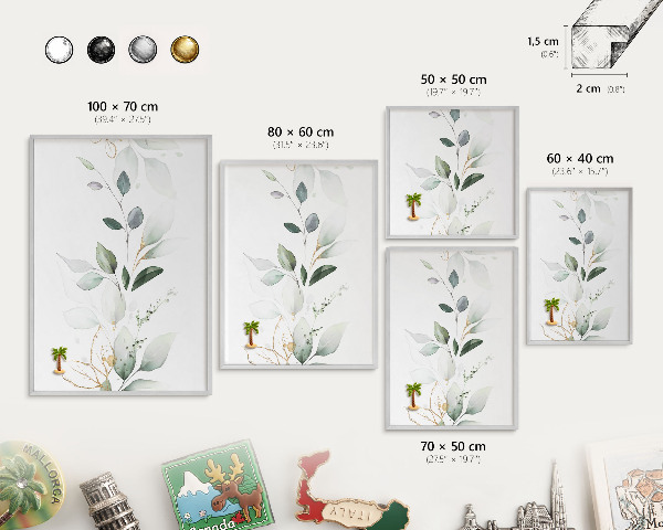 Metalltafel für Magnete mit silbernem Rahmen Botanische Eleganz