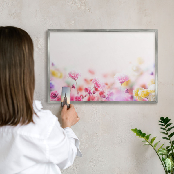 Metalltafel für Magnete mit silbernem Rahmen Pastellblumen
