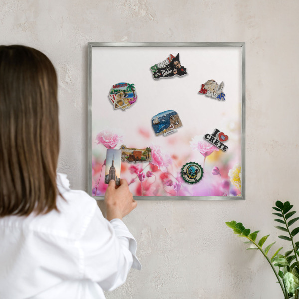 Metalltafel für Magnete mit silbernem Rahmen Pastellblumen