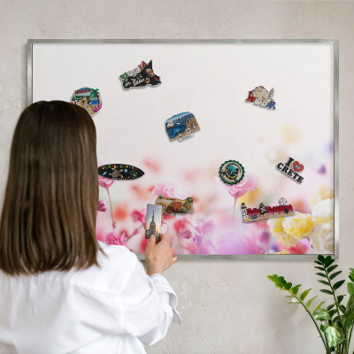 Metalltafel für Magnete mit silbernem Rahmen Pastellblumen