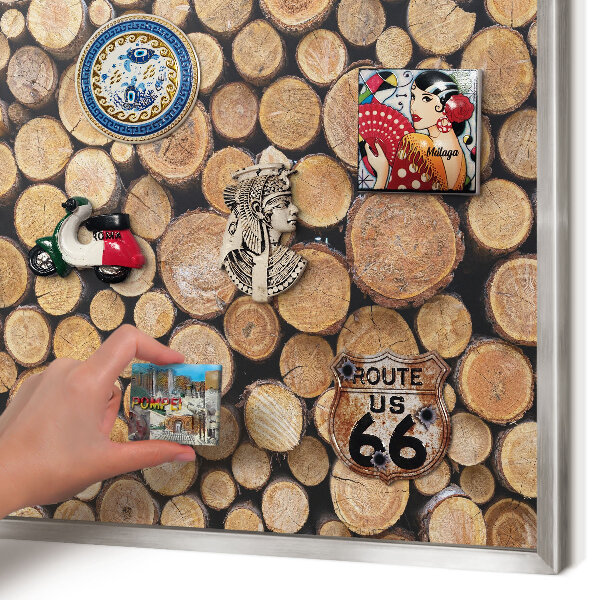 Metalltafel für Magnete mit silbernem Rahmen Holzkreise