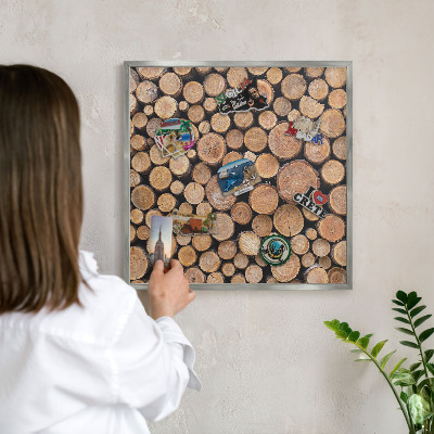 Metalltafel für Magnete mit silbernem Rahmen Holzkreise