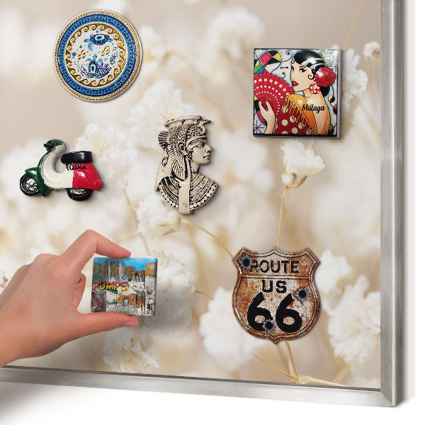 Metalltafel für Magnete mit silbernem Rahmen Beige Blüten