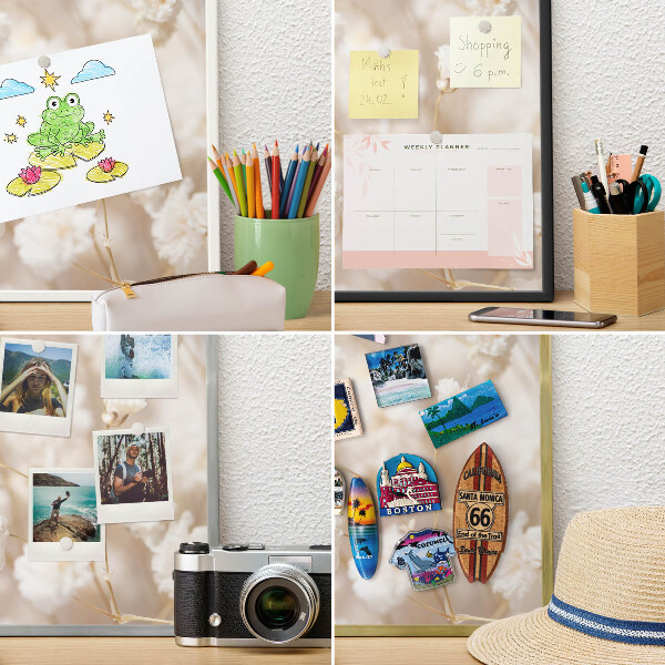 Metalltafel für Magnete mit silbernem Rahmen Beige Blüten