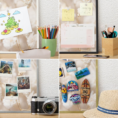 Metalltafel für Magnete mit silbernem Rahmen Beige Blüten