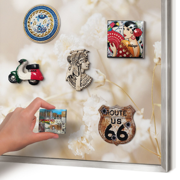Metalltafel für Magnete mit silbernem Rahmen Beige Blüten