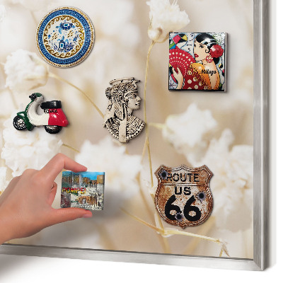 Metalltafel für Magnete mit silbernem Rahmen Beige Blüten