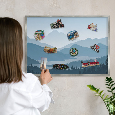 Dekoratives Magnetboard aus Metall in Silberrahmen Harmonie der Berge
