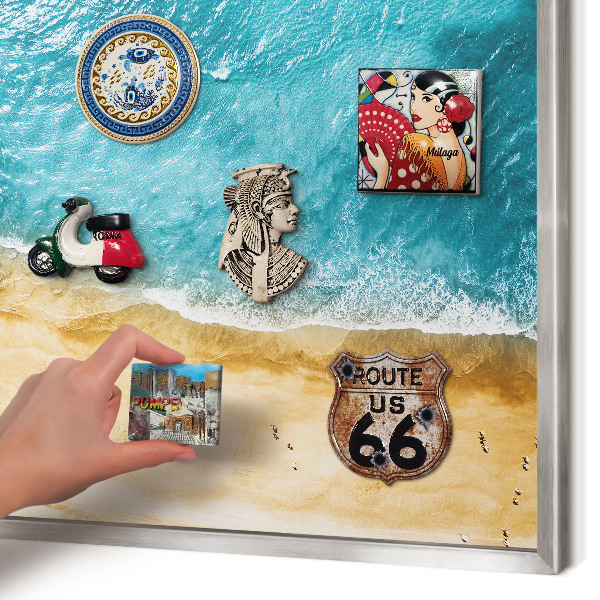Dekoratives Magnetboard aus Metall in Silberrahmen Meer und Strand
