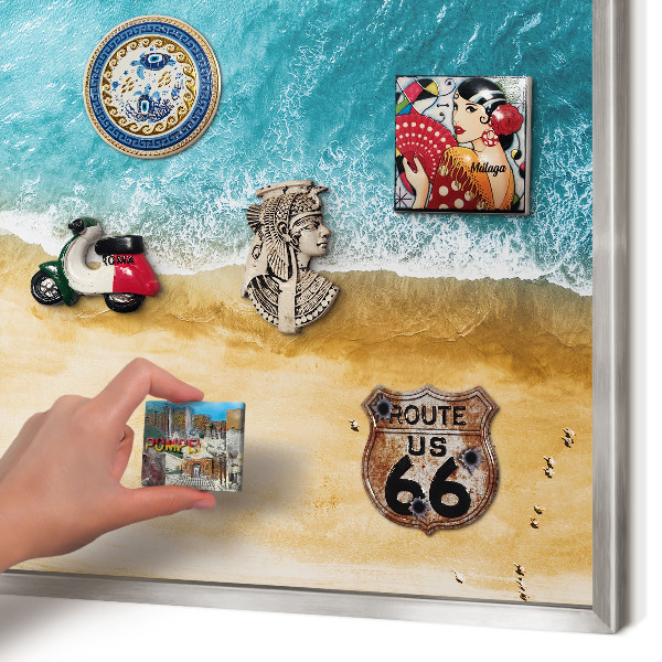 Dekoratives Magnetboard aus Metall in Silberrahmen Meer und Strand
