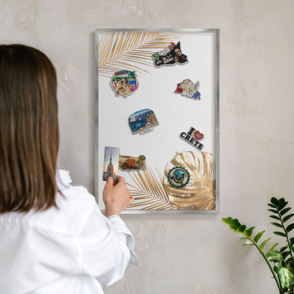 Metalltafel für Magnete mit silbernem Rahmen Elegante Blätter