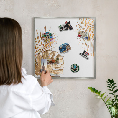 Metalltafel für Magnete mit silbernem Rahmen Elegante Blätter