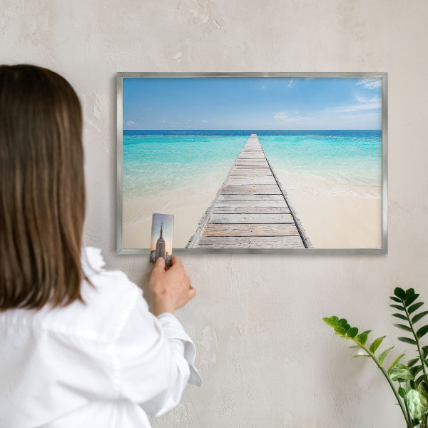 Dekoratives Magnetboard aus Metall in Silberrahmen Ocean Pier