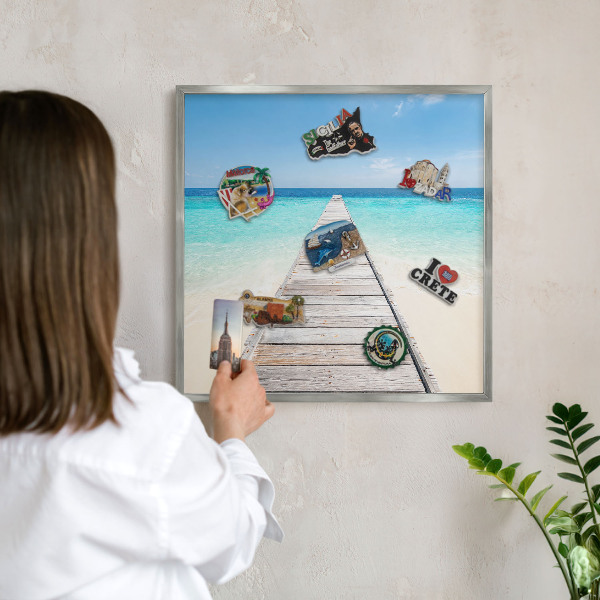Dekoratives Magnetboard aus Metall in Silberrahmen Ocean Pier