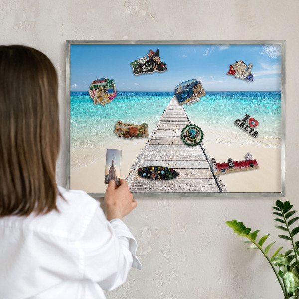 Dekoratives Magnetboard aus Metall in Silberrahmen Ocean Pier