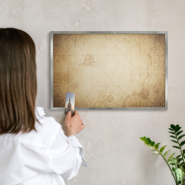 Dekoratives Magnetboard aus Metall in Silberrahmen Antike Karte