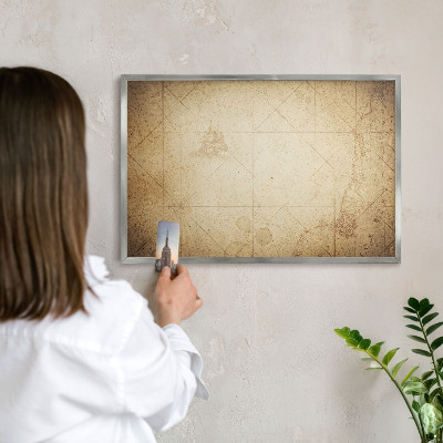 Dekoratives Magnetboard aus Metall in Silberrahmen Antike Karte