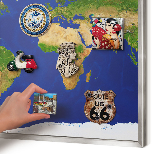 Metalltafel für Magnete mit silbernem Rahmen Kartierung der Welt