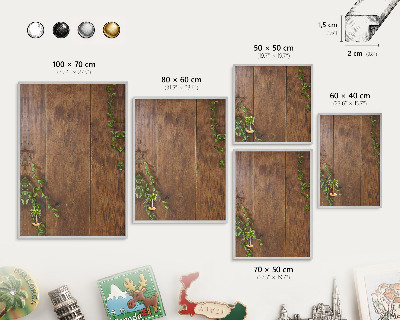 Metalltafel für Magnete mit silbernem Rahmen Holznatur