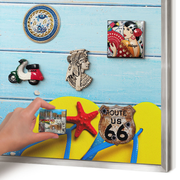 Metalltafel für Magnete mit silbernem Rahmen Urlaubsstrand