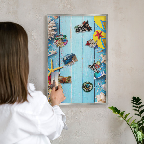Metalltafel für Magnete mit silbernem Rahmen Urlaubsstrand