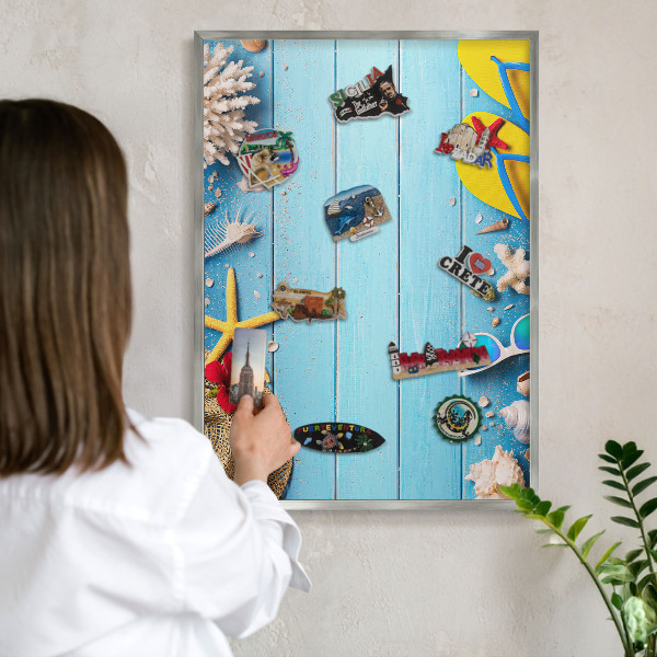 Metalltafel für Magnete mit silbernem Rahmen Urlaubsstrand