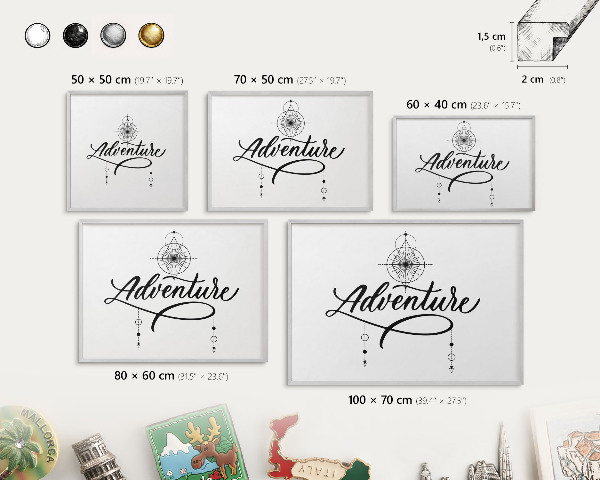 Dekoratives Magnetboard aus Metall in Silberrahmen Typografisches Abenteuer